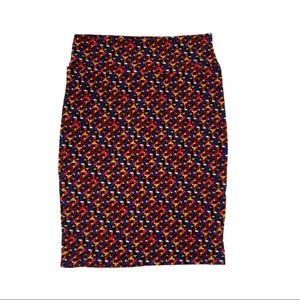 LuLaRoe Multicolor Geometric Pencil Skirt - Red, Blue, Yellow, Black